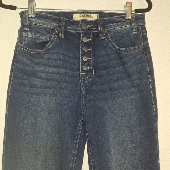 Rock & Roll Button Fly Jeans Size 26/30 Blue Denim High Rise Trouser - Picture 3 of 12